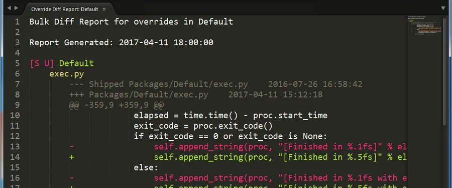 Screenshot of an OverrideAudit Diff Report